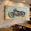 WR740-3D Raised Fiber Vintage Route 66 Motorcycle Art on Distressed Wooden Board Frame (1)