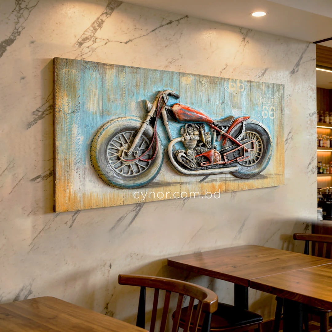 WR740-3D Raised Fiber Vintage Route 66 Motorcycle Art on Distressed Wooden Board Frame (1) WR740-3D Raised Fiber Vintage Route 66 Motorcycle Art on Distressed Wooden Board Frame (1)