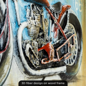WR740-3D Raised Fiber Vintage Route 66 Motorcycle Art on Distressed Wooden Board Frame (10)