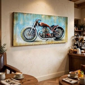 WR740-3D Raised Fiber Vintage Route 66 Motorcycle Art on Distressed Wooden Board Frame (12)