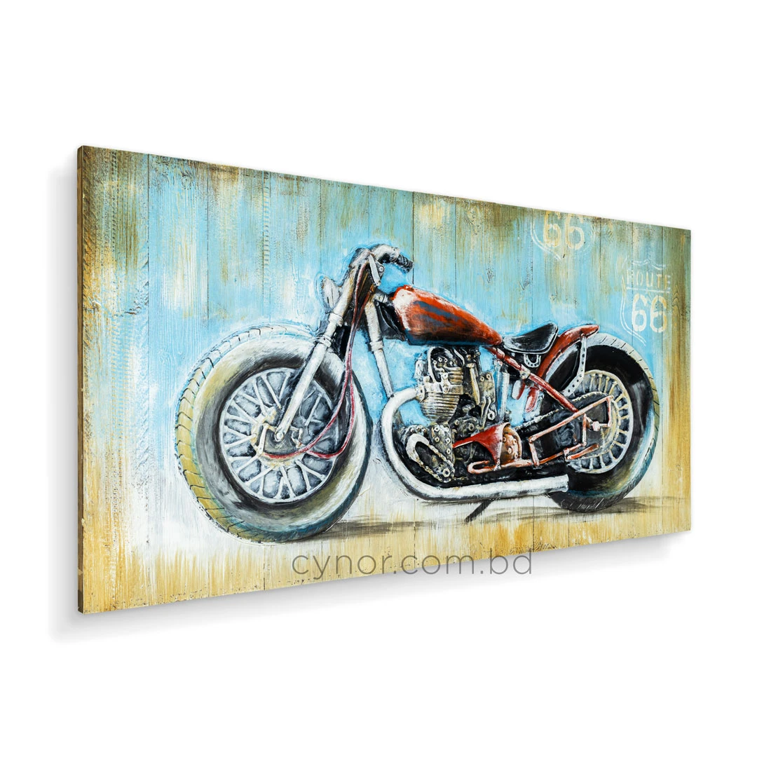 WR740-3D Raised Fiber Vintage Route 66 Motorcycle Art on Distressed Wooden Board Frame (3) WR740-3D Raised Fiber Vintage Route 66 Motorcycle Art on Distressed Wooden Board Frame (3)