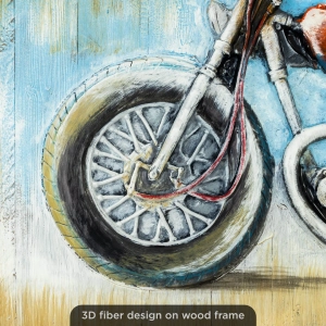 WR740-3D Raised Fiber Vintage Route 66 Motorcycle Art on Distressed Wooden Board Frame (4)