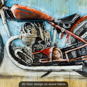 WR740-3D Raised Fiber Vintage Route 66 Motorcycle Art on Distressed Wooden Board Frame (5)