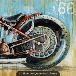 WR740-3D Raised Fiber Vintage Route 66 Motorcycle Art on Distressed Wooden Board Frame (6)