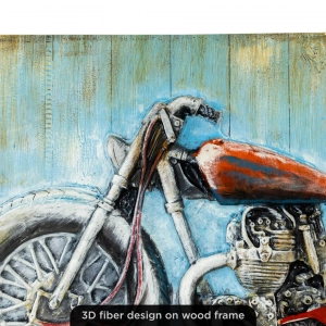 WR740-3D Raised Fiber Vintage Route 66 Motorcycle Art on Distressed Wooden Board Frame (7)