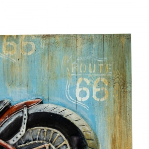 WR740-3D Raised Fiber Vintage Route 66 Motorcycle Art on Distressed Wooden Board Frame (8)