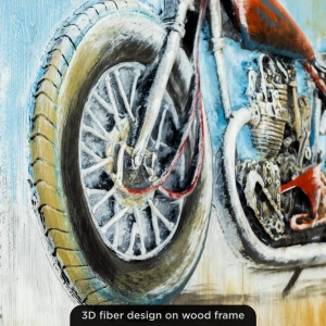 WR740-3D Raised Fiber Vintage Route 66 Motorcycle Art on Distressed Wooden Board Frame (9)
