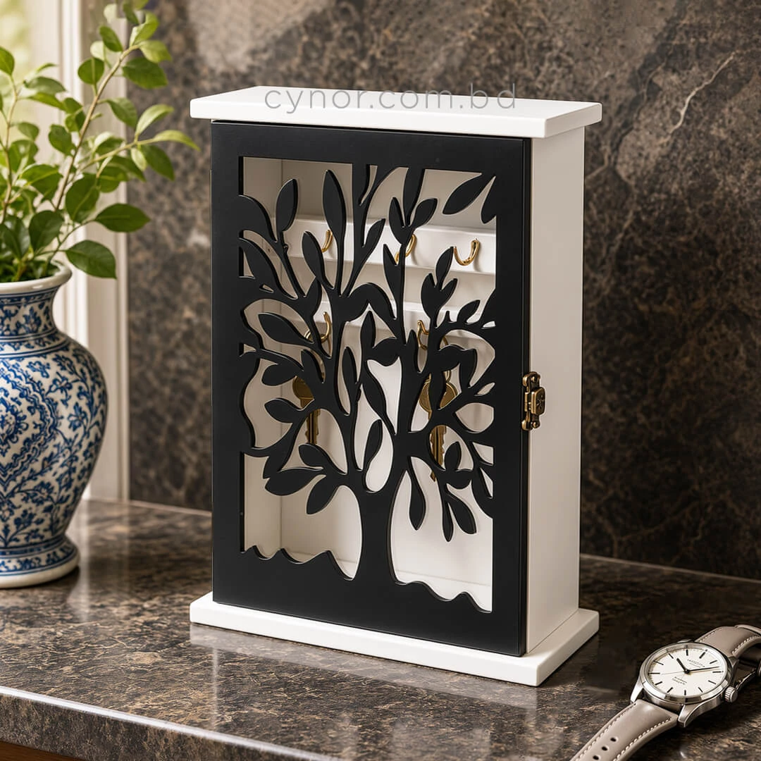 WR741-Wooden Key Cabinet with Black Tree Silhouette Cutout and Glass Window (1) WR741-Wooden Key Cabinet with Black Tree Silhouette Cutout and Glass Window (1)