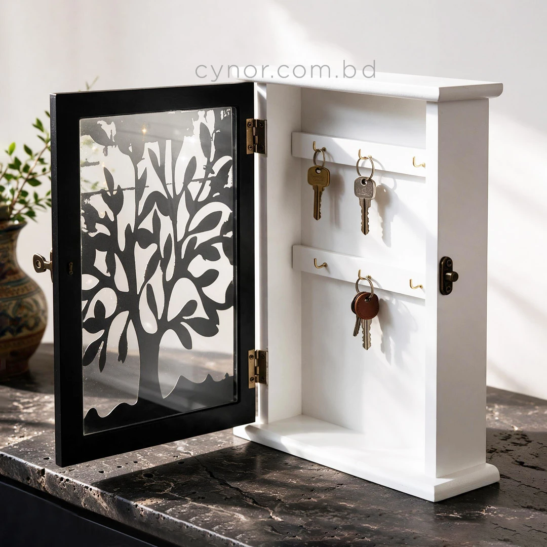 WR741-Wooden Key Cabinet with Black Tree Silhouette Cutout and Glass Window (2) WR741-Wooden Key Cabinet with Black Tree Silhouette Cutout and Glass Window (2)