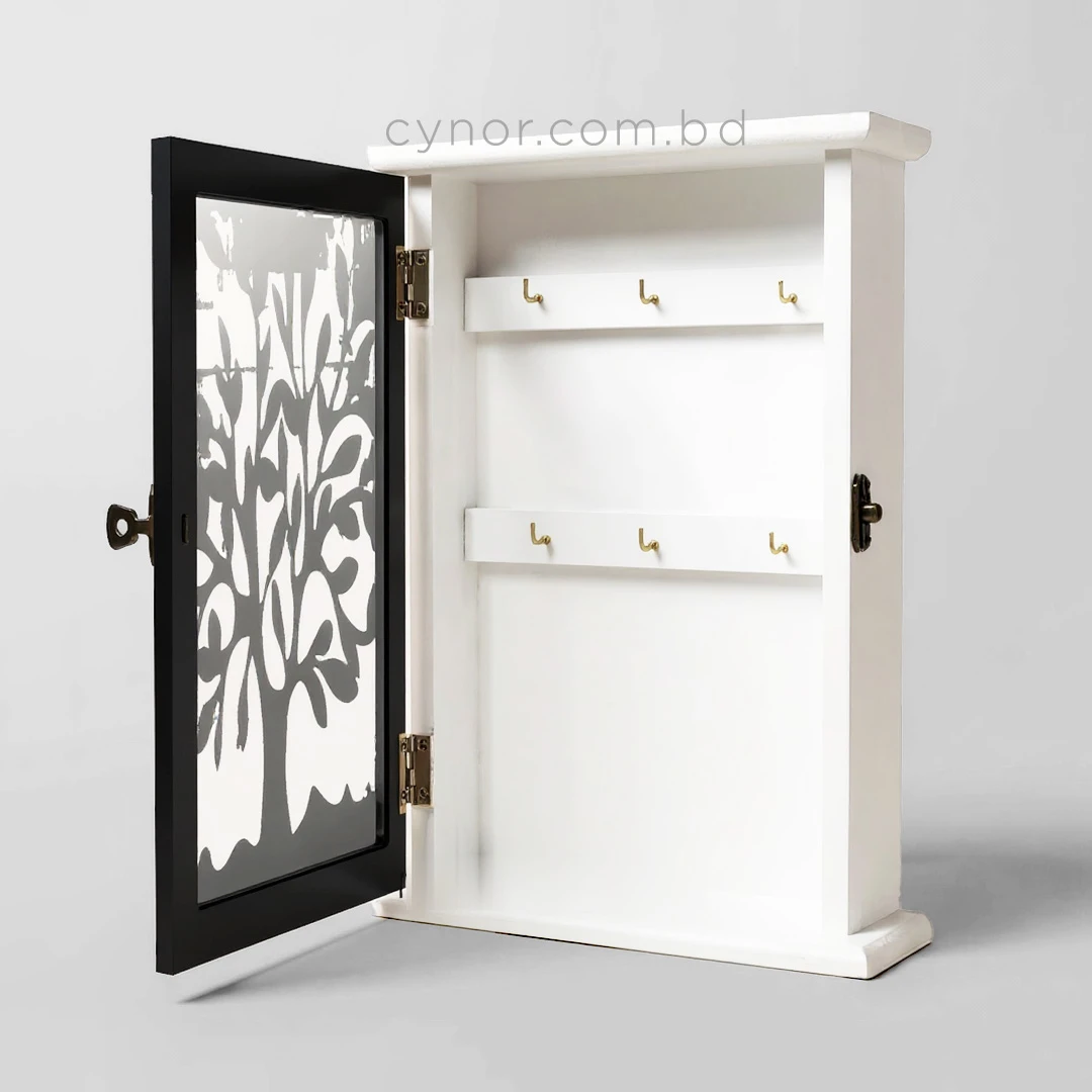 WR741-Wooden Key Cabinet with Black Tree Silhouette Cutout and Glass Window (3) WR741-Wooden Key Cabinet with Black Tree Silhouette Cutout and Glass Window (3)