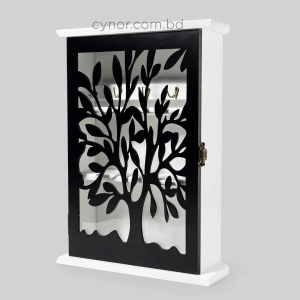 WR741-Wooden Key Cabinet with Black Tree Silhouette Cutout and Glass Window (4)