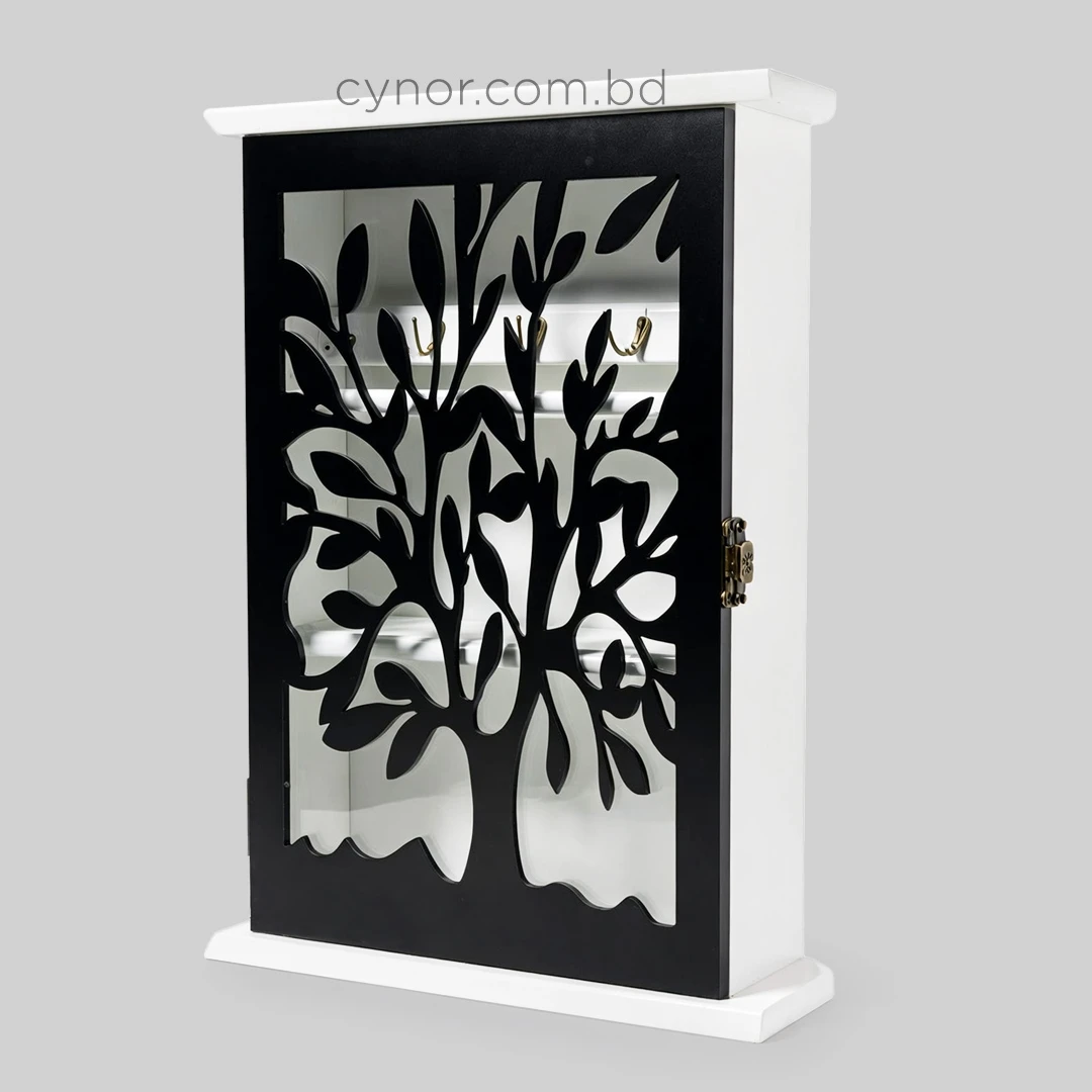 WR741-Wooden Key Cabinet with Black Tree Silhouette Cutout and Glass Window (4) WR741-Wooden Key Cabinet with Black Tree Silhouette Cutout and Glass Window (4)