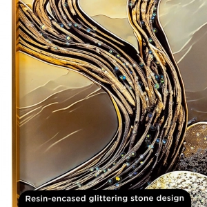 WR742-Diptych Wall Art Set Golden Blossom Tree and Lotus with Resin Stone Accents and Aluminium Frame (10)