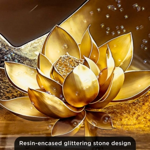 WR742-Diptych Wall Art Set Golden Blossom Tree and Lotus with Resin Stone Accents and Aluminium Frame (11)