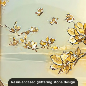 WR742-Diptych Wall Art Set Golden Blossom Tree and Lotus with Resin Stone Accents and Aluminium Frame (7)