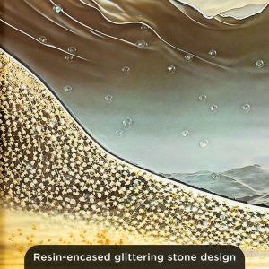 WR742-Diptych Wall Art Set Golden Blossom Tree and Lotus with Resin Stone Accents and Aluminium Frame (8)