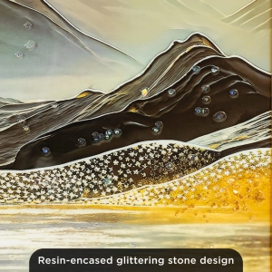 WR742-Diptych Wall Art Set Golden Blossom Tree and Lotus with Resin Stone Accents and Aluminium Frame (9)