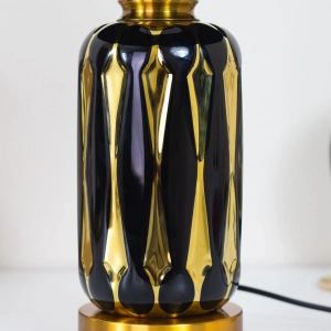 TL325-Black-2-Black and Gold Patterned Ceramic Table Lamp with Pleated White Fabric Shade (1)
