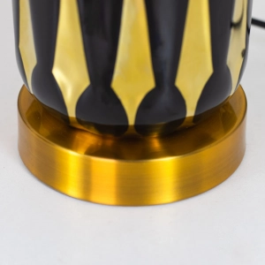 TL325-Black-2-Black and Gold Patterned Ceramic Table Lamp with Pleated White Fabric Shade (3)