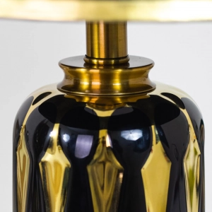 TL325-Black-2-Black and Gold Patterned Ceramic Table Lamp with Pleated White Fabric Shade (3)