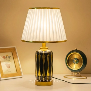 TL325-Black-2-Black and Gold Patterned Ceramic Table Lamp with Pleated White Fabric Shade (6)