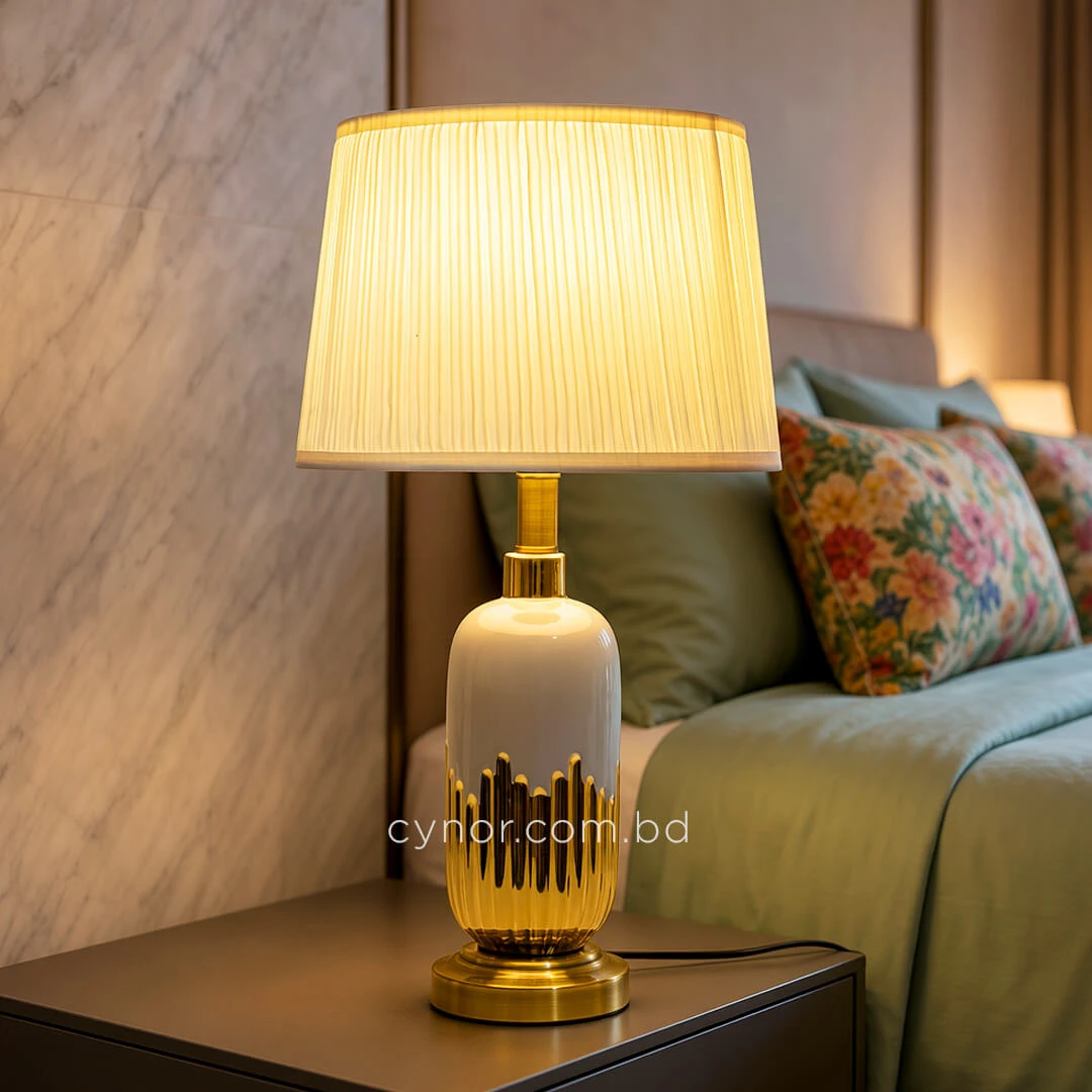 TL326-Ash-Ash Ceramic and Golden Fluted Metal Base Table Lamp with Cream Pleated Fabric Shade (1) TL326-Ash-Ash Ceramic and Golden Fluted Metal Base Table Lamp with Cream Pleated Fabric Shade (1)
