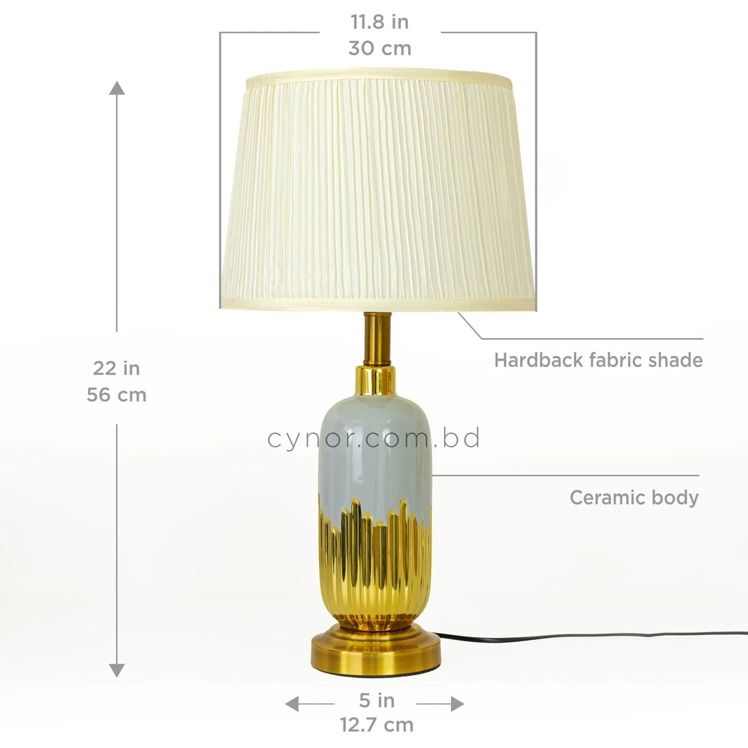 TL326-Ash-Ash Ceramic and Golden Fluted Metal Base Table Lamp with Cream Pleated Fabric Shade (2) TL326-Ash-Ash Ceramic and Golden Fluted Metal Base Table Lamp with Cream Pleated Fabric Shade (2)