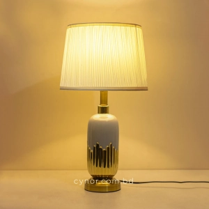 TL326-Ash-Ash Ceramic and Golden Fluted Metal Base Table Lamp with Cream Pleated Fabric Shade (3)