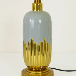 TL326-Ash-Ash Ceramic and Golden Fluted Metal Base Table Lamp with Cream Pleated Fabric Shade (5)