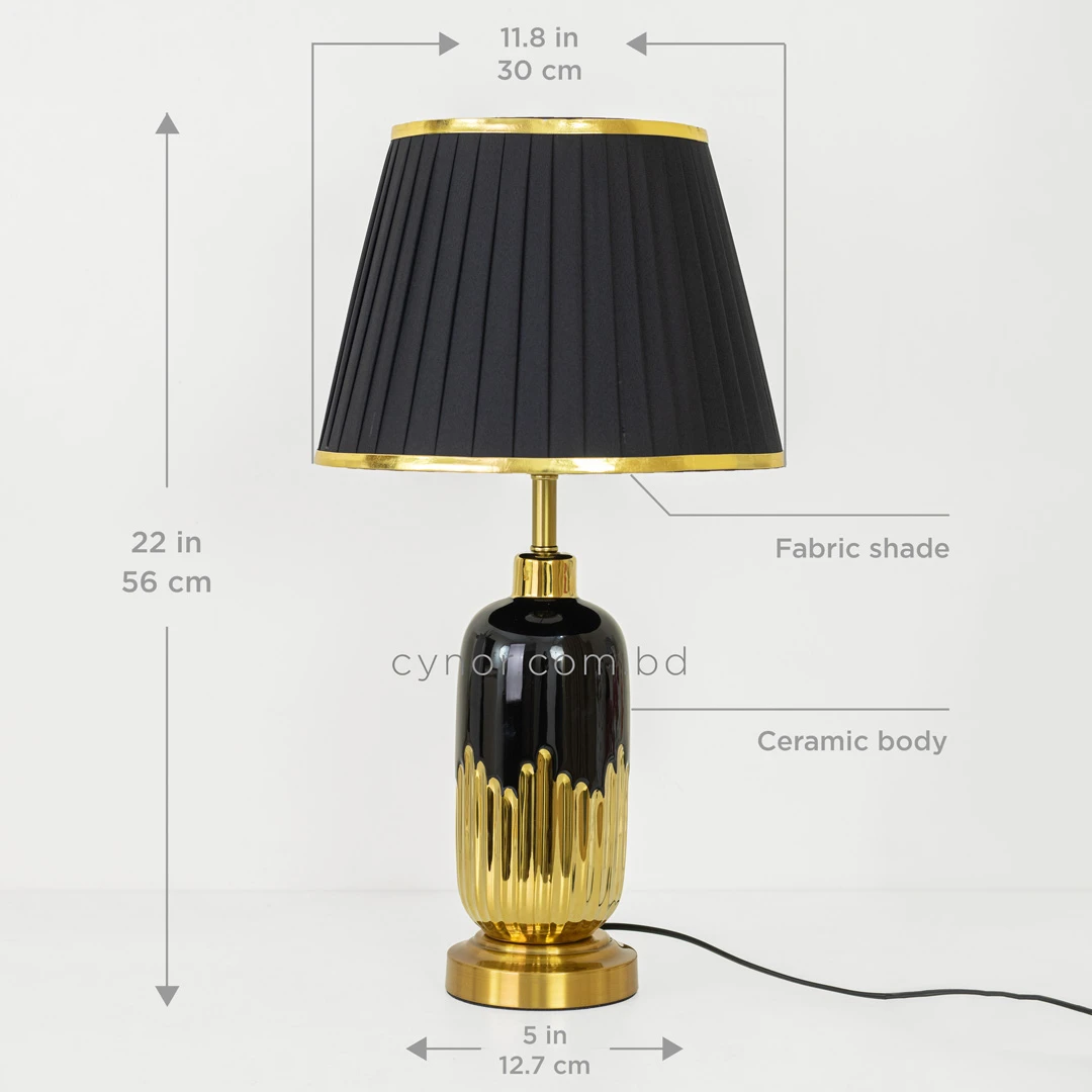 TL326-Black-Black Ceramic and Golden Fluted Metal Base Table Lamp with Black Pleated Fabric Shade (2) TL326-Black-Black Ceramic and Golden Fluted Metal Base Table Lamp with Black Pleated Fabric Shade (2)