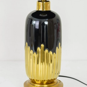 TL326-Black-Black Ceramic and Golden Fluted Metal Base Table Lamp with Black Pleated Fabric Shade (5)