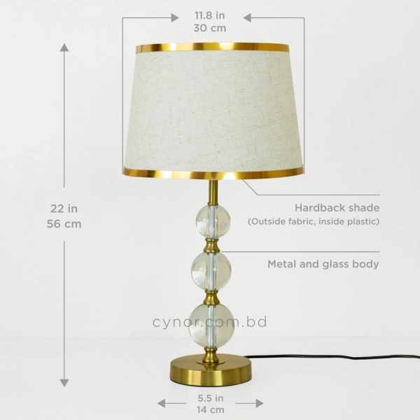 TL399-Golden Metal Body Stacked Glass Orb Design Table Lamp with Hardback Linen Fabric Shade (3)