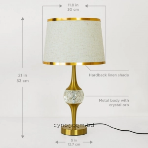 TL400-Golden Metal Body Seeded Bubble Glass Orb Design Table Lamp with Hardback Linen Fabric Shade (3)