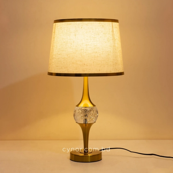 TL400-Golden Metal Body Seeded Bubble Glass Orb Design Table Lamp with Hardback Linen Fabric Shade (4)