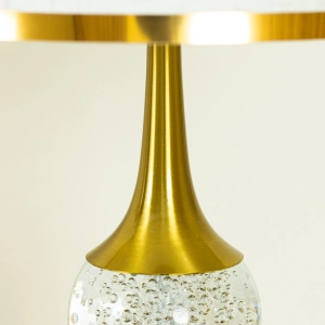TL400-Golden Metal Body Seeded Bubble Glass Orb Design Table Lamp with Hardback Linen Fabric Shade (7)