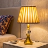 TL401-Golden Metal Body Clear Glass Orb Design Table Lamp with Beige Color Pleated Fabric Shade (1)