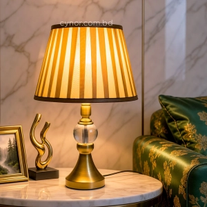 TL401-Golden Metal Body Clear Glass Orb Design Table Lamp with Beige Color Pleated Fabric Shade (2)
