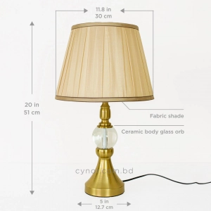 TL401-Golden Metal Body Clear Glass Orb Design Table Lamp with Beige Color Pleated Fabric Shade (3)