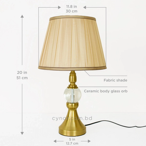 TL401-Golden Metal Body Clear Glass Orb Design Table Lamp with Beige Color Pleated Fabric Shade (3)