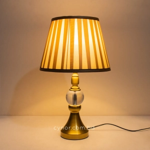 TL401-Golden Metal Body Clear Glass Orb Design Table Lamp with Beige Color Pleated Fabric Shade (4)