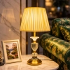 TL402-Golden Metal Body Cut Crystal Glass Accents Design Table Lamp with Cream Pleated Fabric Shade (1)