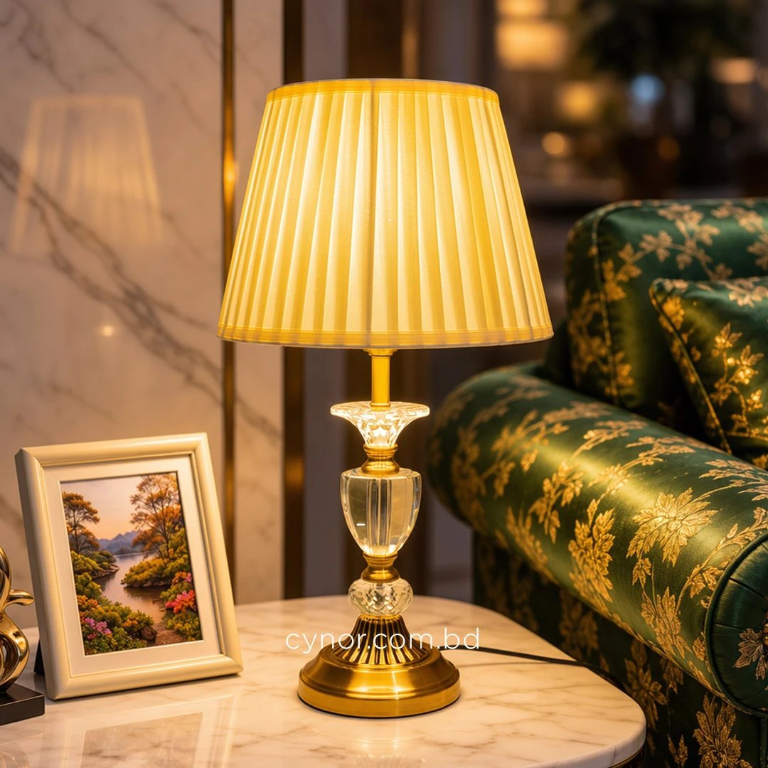 TL402-Golden Metal Body Cut Crystal Glass Accents Design Table Lamp with Cream Pleated Fabric Shade (1) TL402-Golden Metal Body Cut Crystal Glass Accents Design Table Lamp with Cream Pleated Fabric Shade (1)