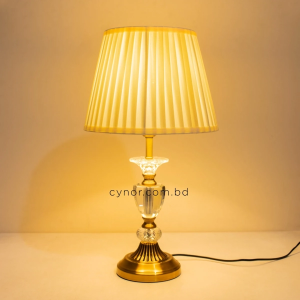 TL402-Golden Metal Body Cut Crystal Glass Accents Design Table Lamp with Cream Pleated Fabric Shade (4)