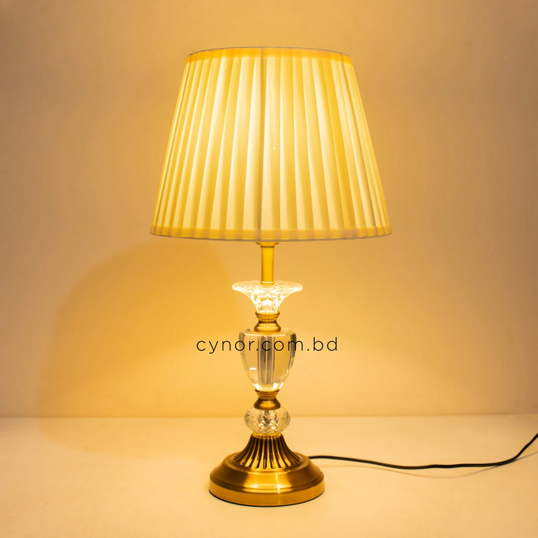 TL402-Golden Metal Body Cut Crystal Glass Accents Design Table Lamp with Cream Pleated Fabric Shade (4) TL402-Golden Metal Body Cut Crystal Glass Accents Design Table Lamp with Cream Pleated Fabric Shade (4)