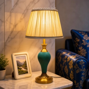 TL403-Teal Ceramic and Golden Metal Body Design Table Lamp with Cream Pleated Fabric Shade (1)