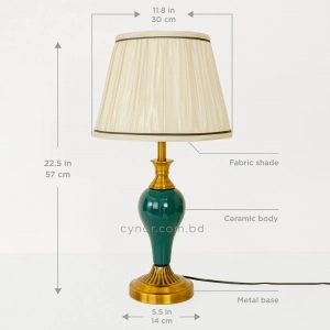 TL403-Teal Ceramic and Golden Metal Body Design Table Lamp with Cream Pleated Fabric Shade (3)