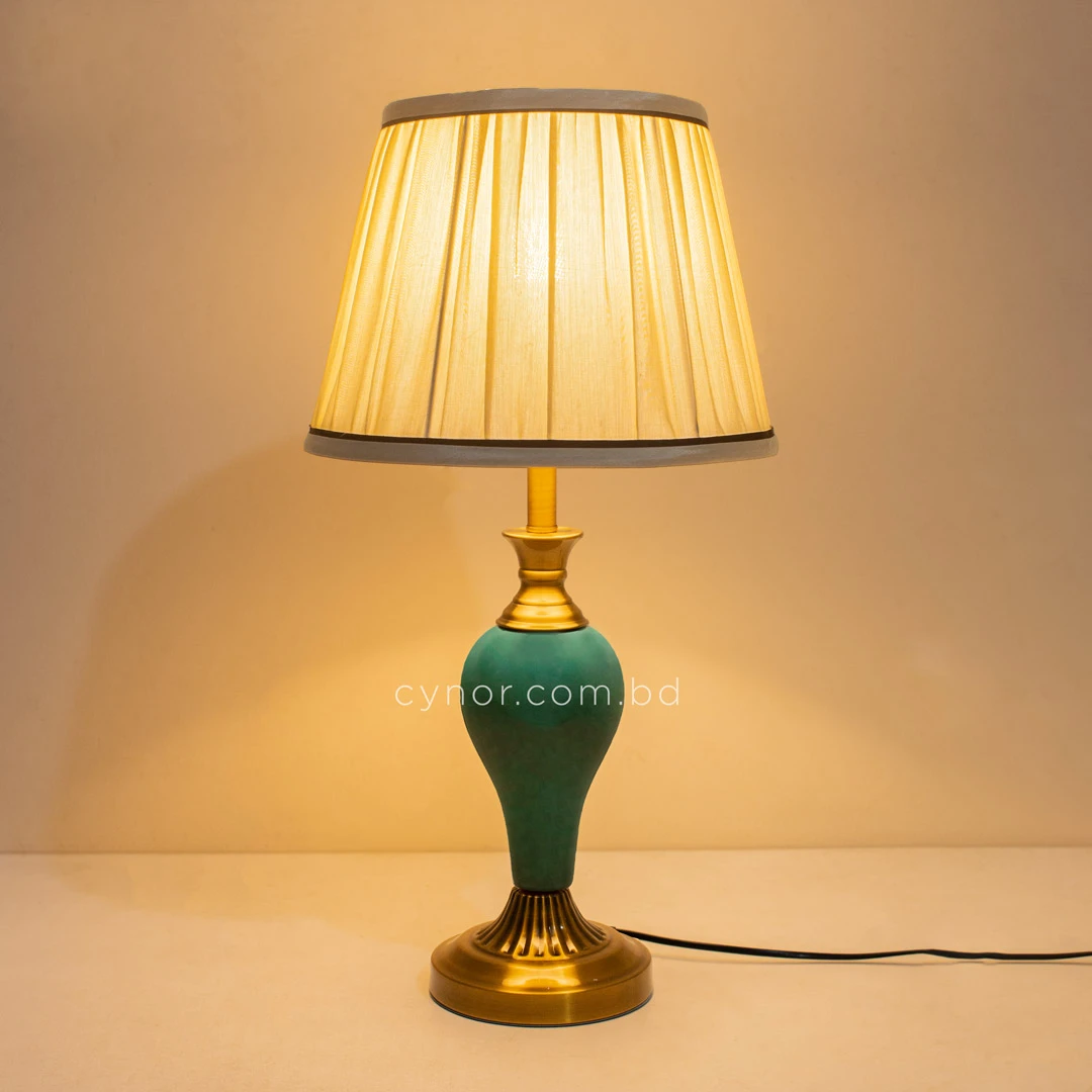 TL403-Teal Ceramic and Golden Metal Body Design Table Lamp with Cream Pleated Fabric Shade (4) TL403-Teal Ceramic and Golden Metal Body Design Table Lamp with Cream Pleated Fabric Shade (4)