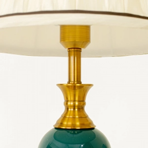 TL403-Teal Ceramic and Golden Metal Body Design Table Lamp with Cream Pleated Fabric Shade (7)