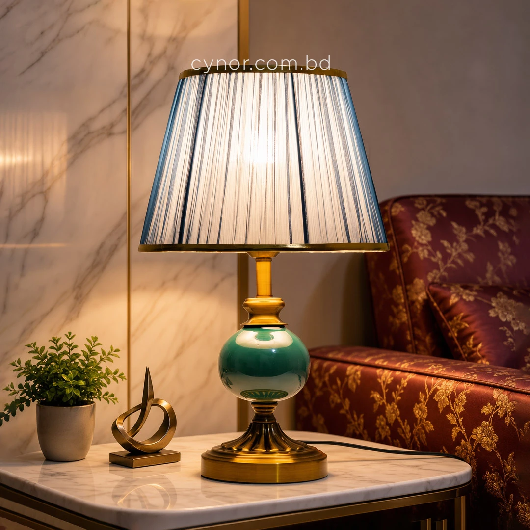 TL404-Green Ceramic and Golden Metal Body Table Lamp with Blue Pleated Fabric Shade (1) TL404-Green Ceramic and Golden Metal Body Table Lamp with Blue Pleated Fabric Shade (1)