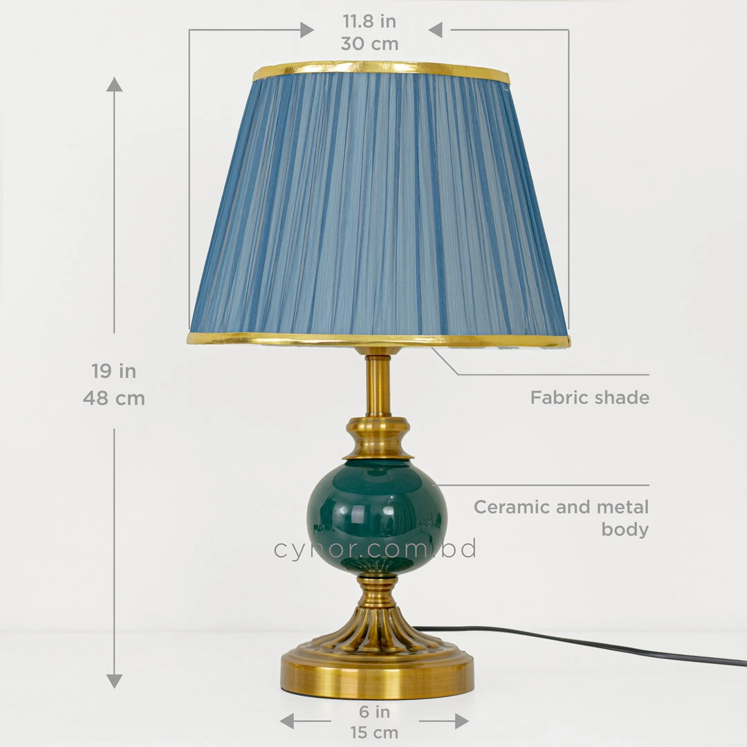 TL404-Green Ceramic and Golden Metal Body Table Lamp with Blue Pleated Fabric Shade (2) TL404-Green Ceramic and Golden Metal Body Table Lamp with Blue Pleated Fabric Shade (2)
